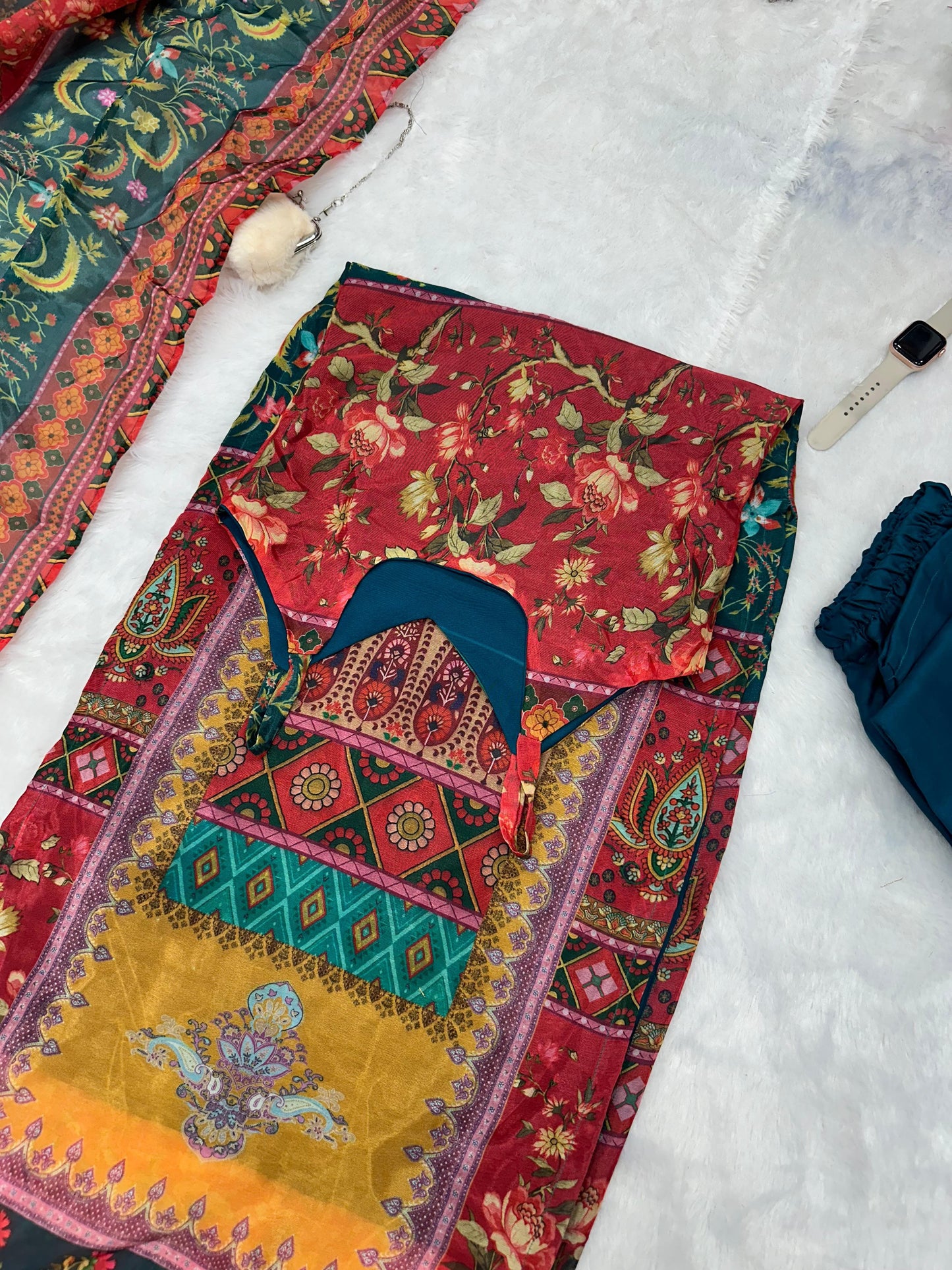 Glimmering  Multi Color Printed Top With Dupatta Set