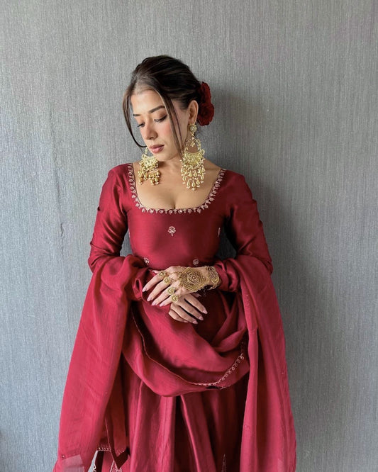 Fabulous Sequence Work Red Color Anarkali Gown