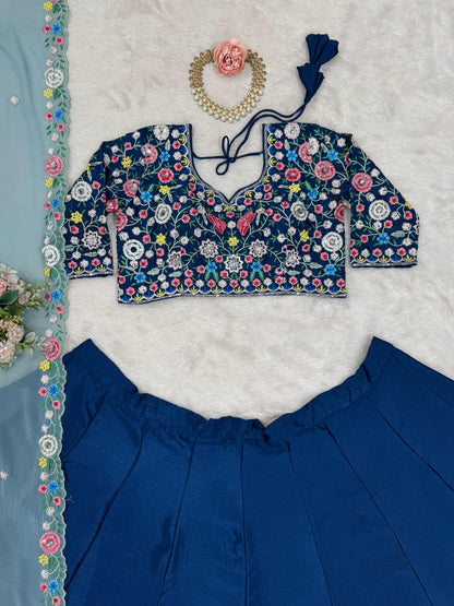 Fantastic Chinon Silk Sequence Work Blue Color Lehenga Choli