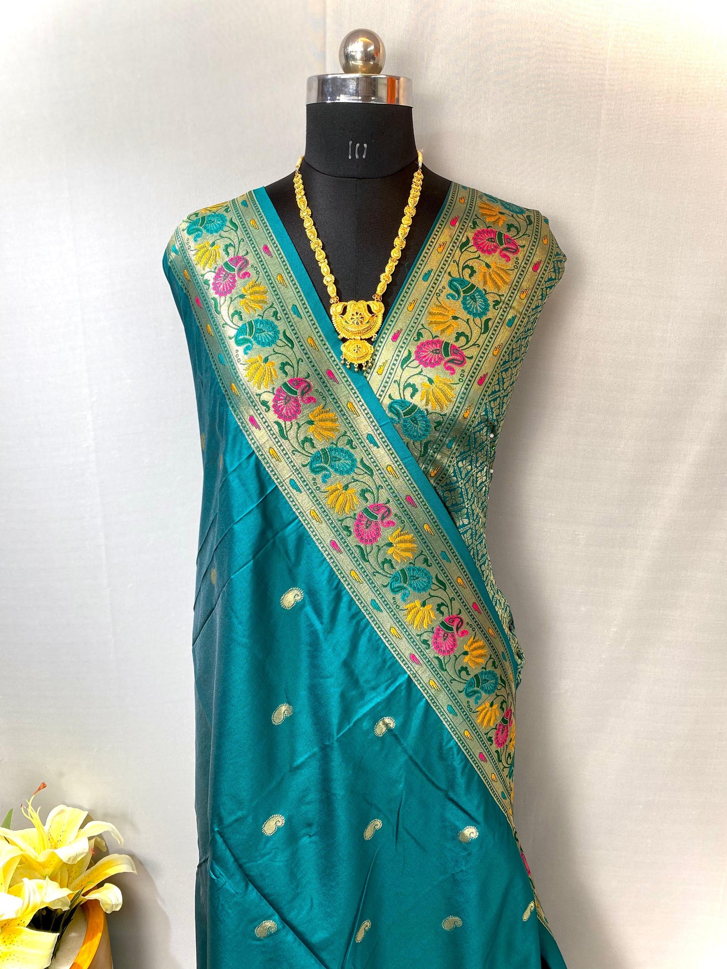 Marvelous Paithani Silk Teal Blue Color Saree