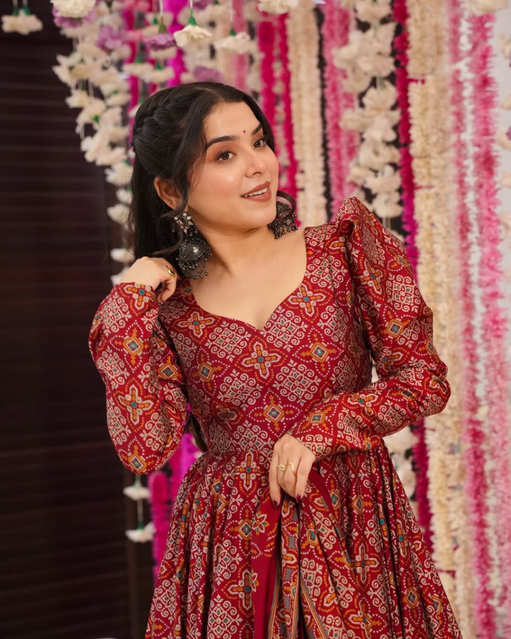 Stylish Soft Cotton Red Color Gown