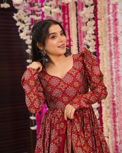 Stylish Soft Cotton Red Color Gown
