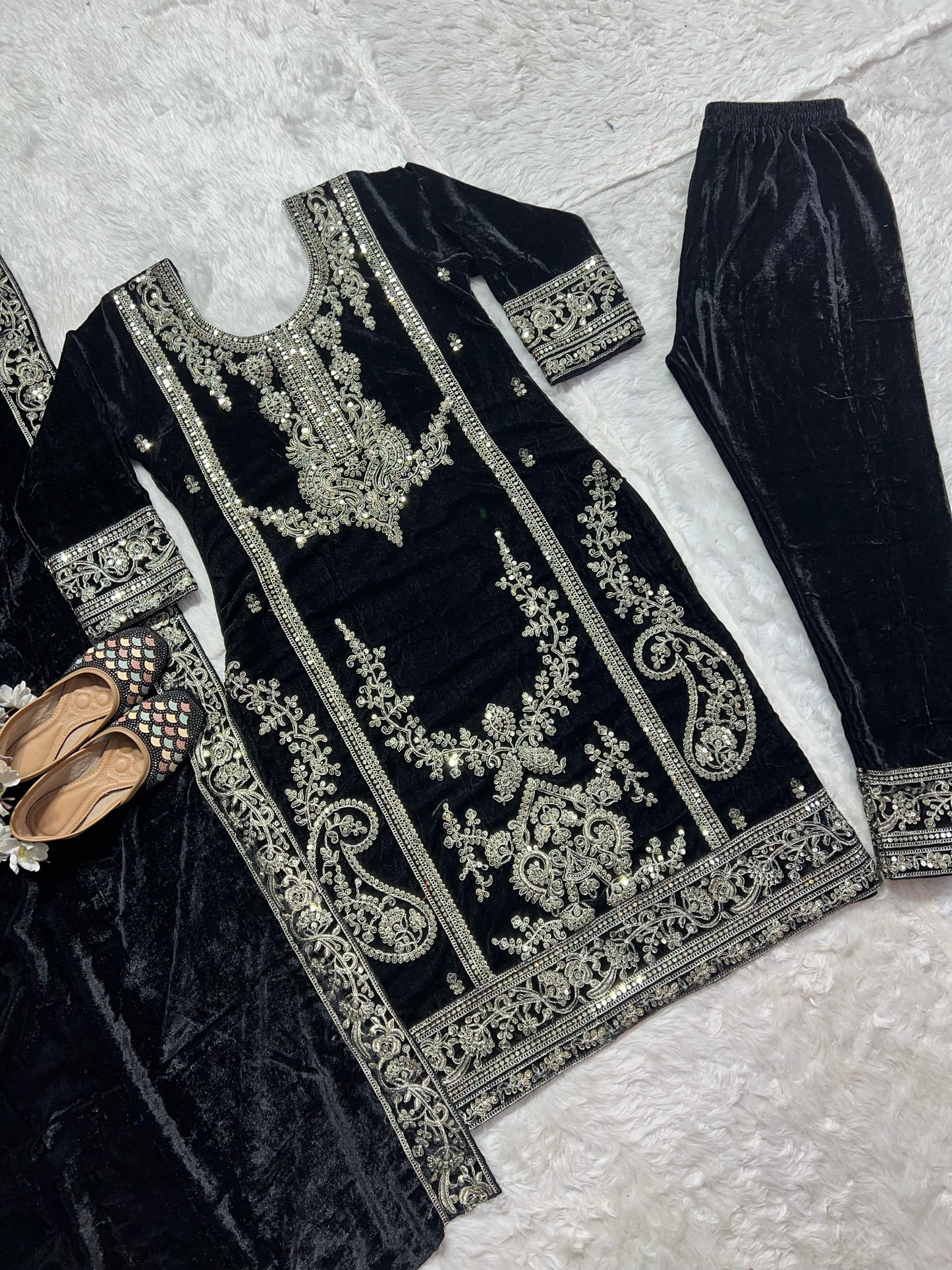 Exotic Viscous Embroidery Work Velvet Black Color Salwar Suit
