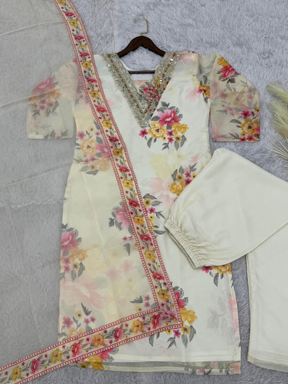 Elegant Digital Print White Color Salwar Suit