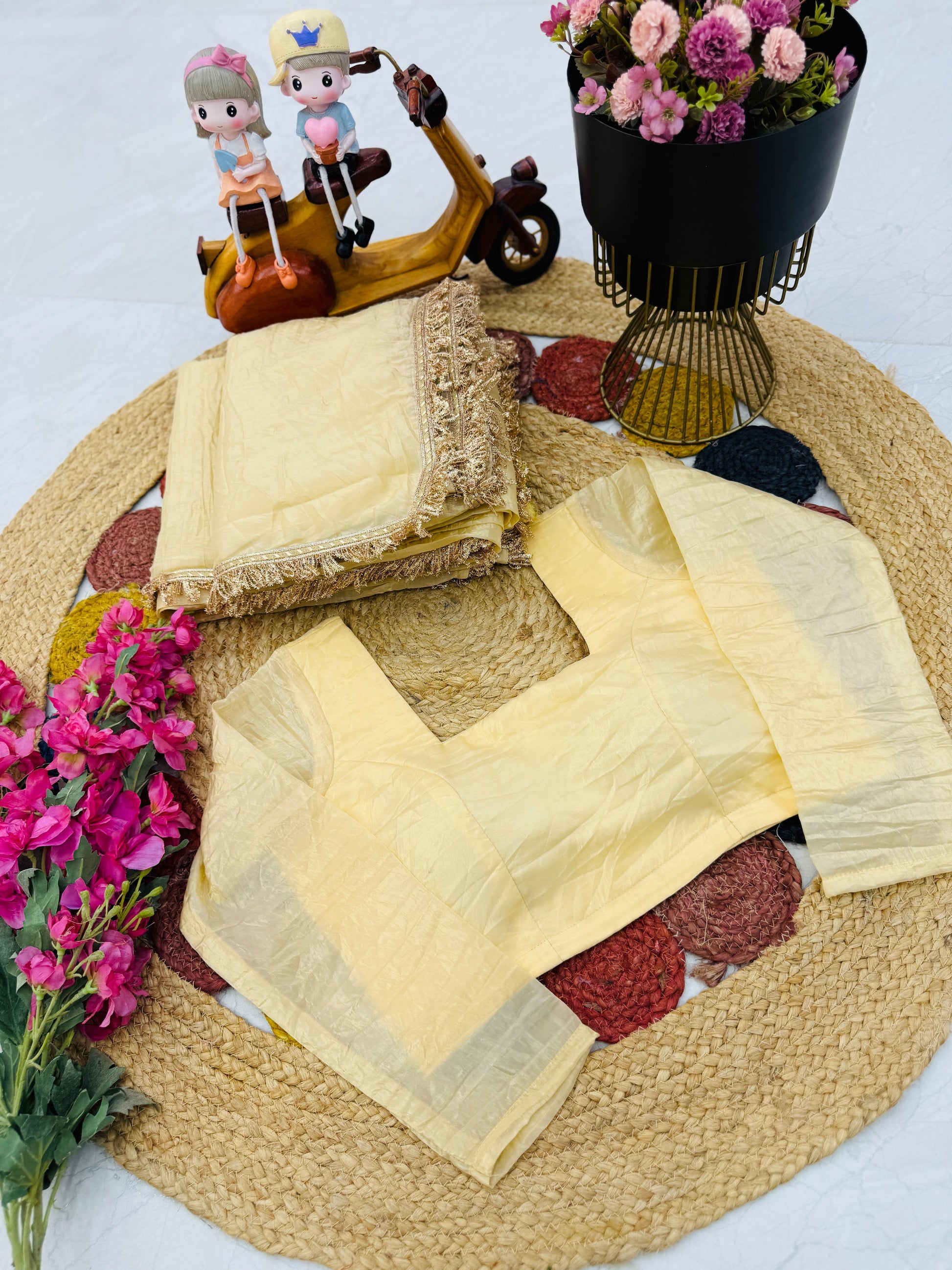 Pretty Goldy Crazy Cream Color Saree