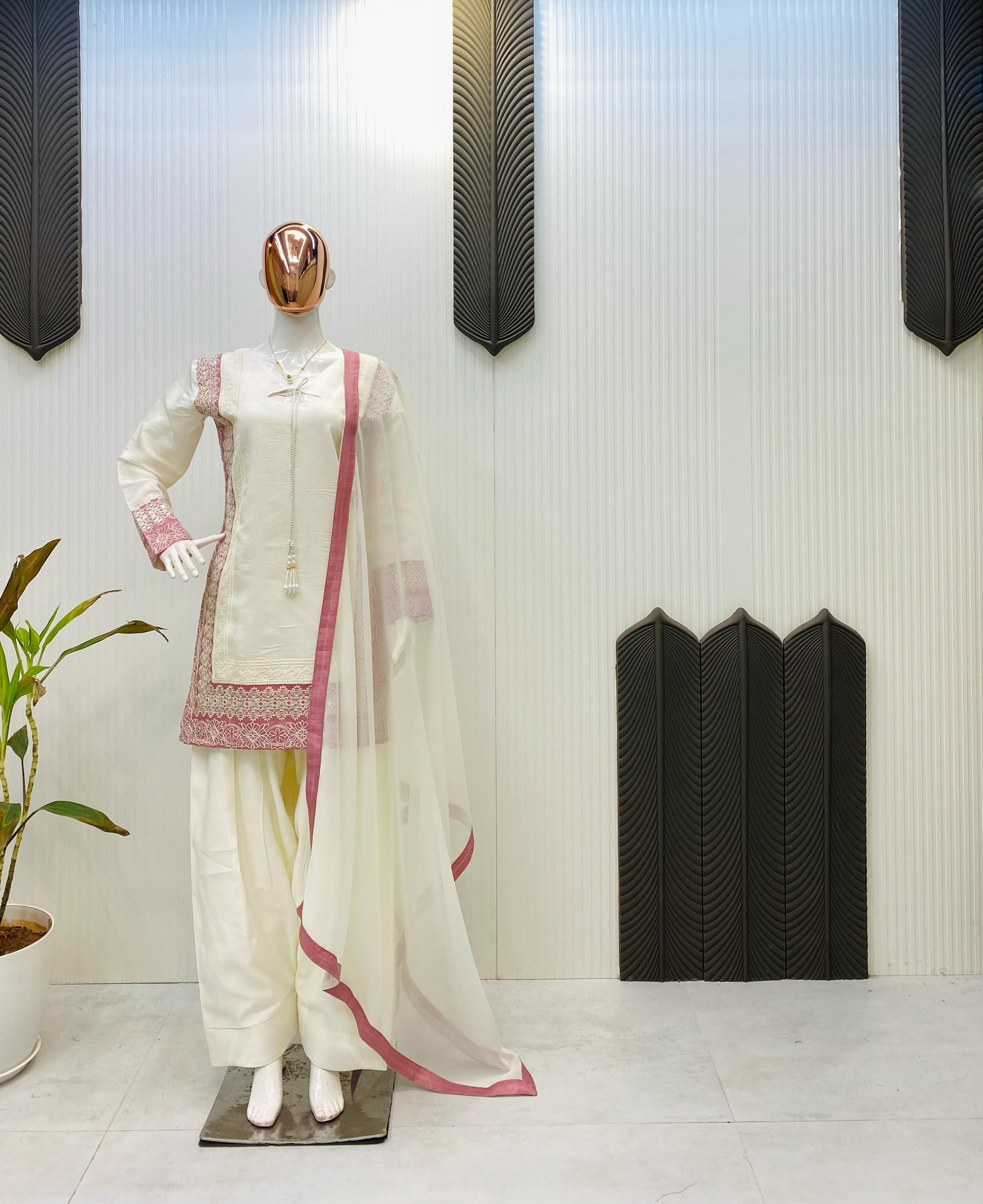 Blissful  Embroidery Work White Color Salwar Suit