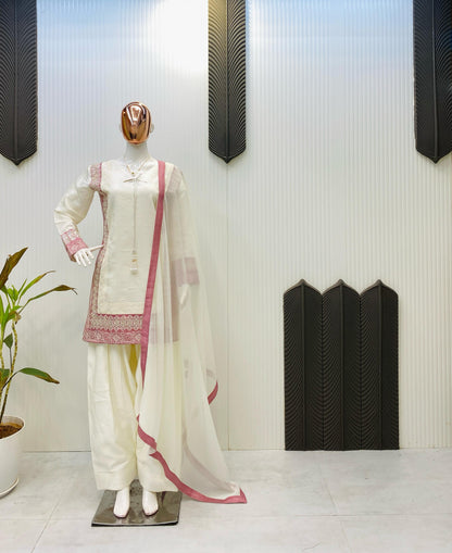 Blissful  Embroidery Work White Color Salwar Suit