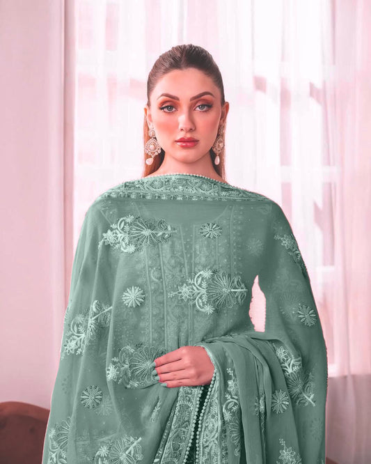 Classic Georgette Sequence Work Rama Color Plazzo Suit