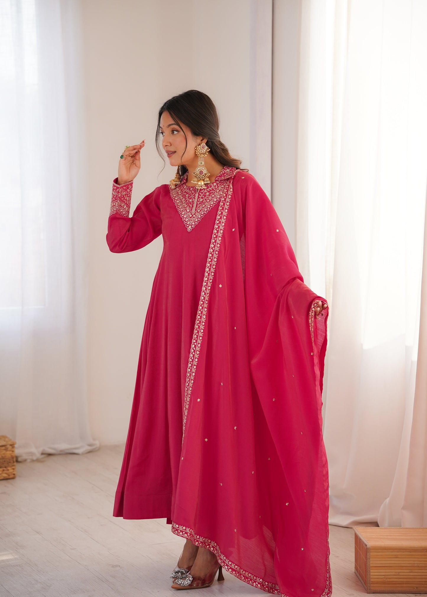 Ceremony Wear Pink Color Sequence Anarkali Suit