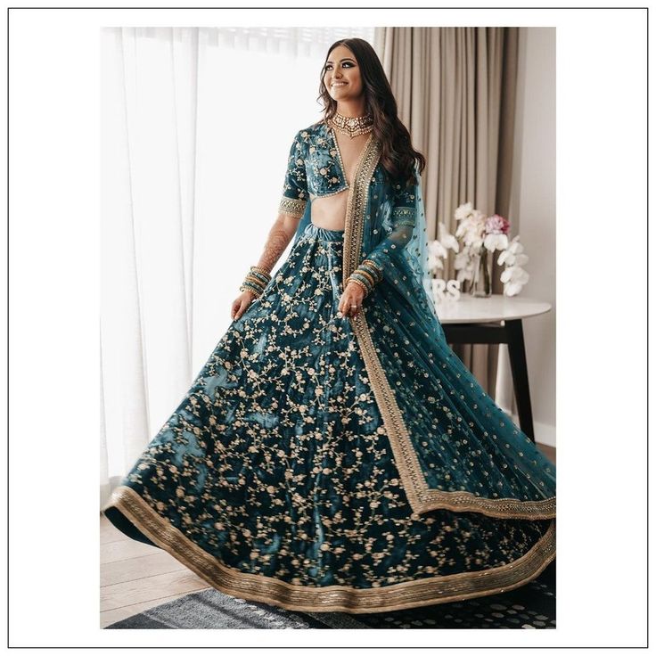 BUY-WEDDING-GREEN-SEQUENCED-VELVET-LEHENGA
