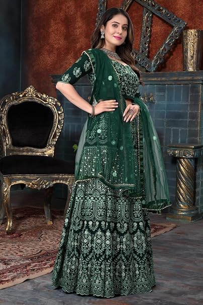 BUY-LATEST-TRENDING-GREEN-SEQUENCE-LEHENGA