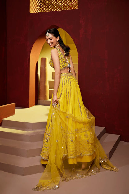 MULMUL-GEORGETTE-MORNI-YELLOW-HALDI-LEHENGA