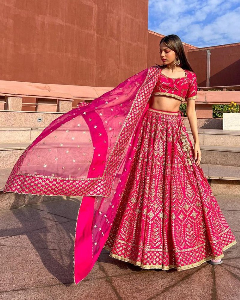 Rani Color Satin Silk Bridal Lehenga Choli