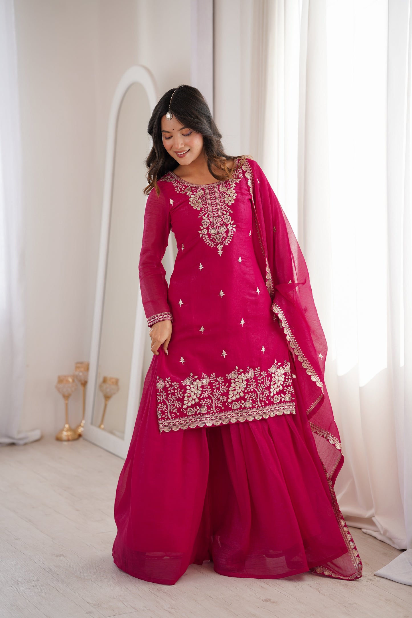 Beautiful Pink Color Sequence Embroidered Sharara Suit With Dupatta