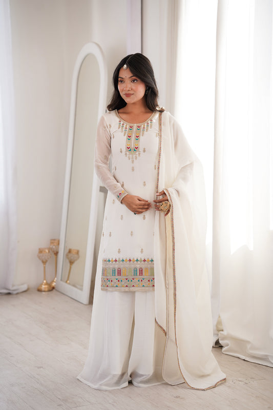 Gorgeous White Color Sequence Embroidered Sharara Suit