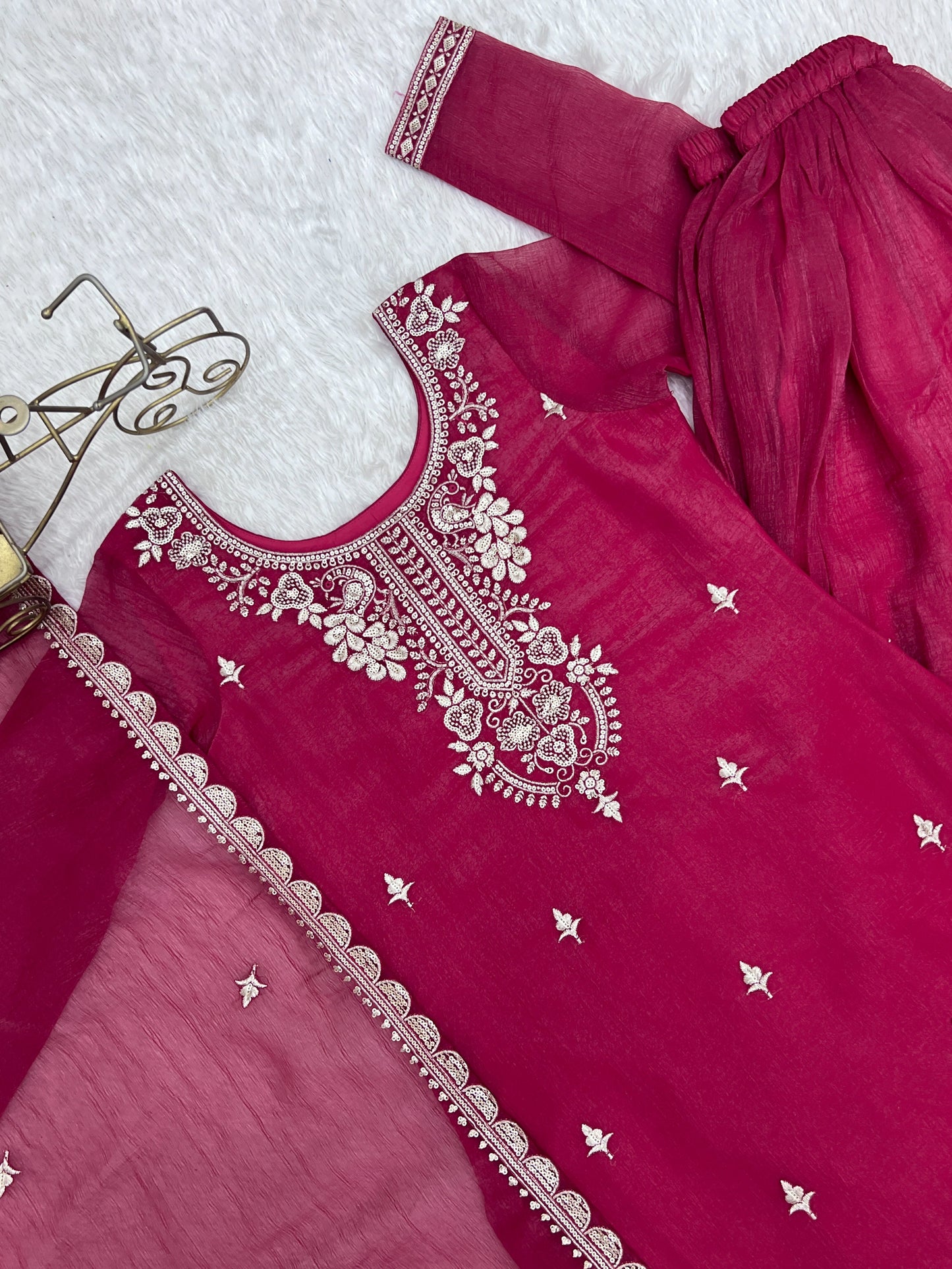Beautiful Pink Color Sequence Embroidered Sharara Suit With Dupatta