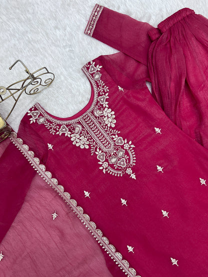 Beautiful Pink Color Sequence Embroidered Sharara Suit With Dupatta