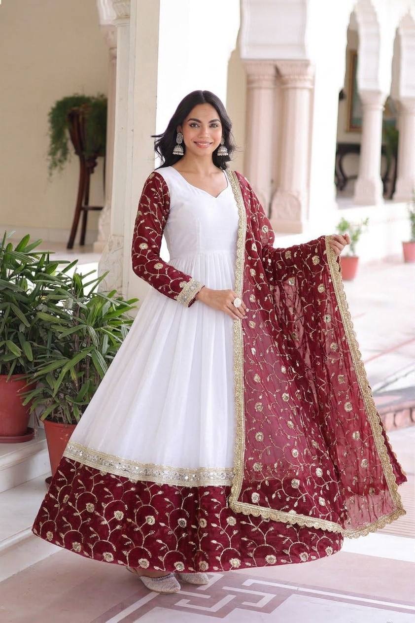 Beautiful Maroon Color Heavy Embroidered Sequence Anarkali Gown