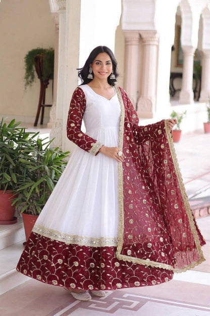 Beautiful Maroon Color Heavy Embroidered Sequence Anarkali Gown