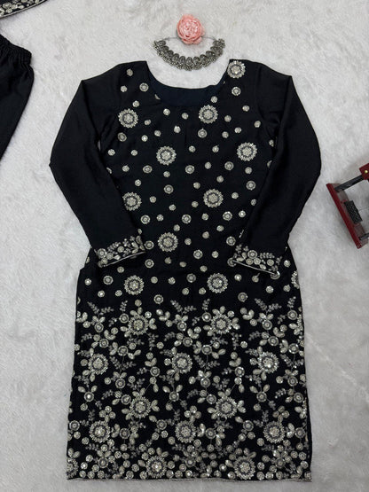 Wedding Wear Black Star Georgette Thread With Sequence Work Sharara Suit