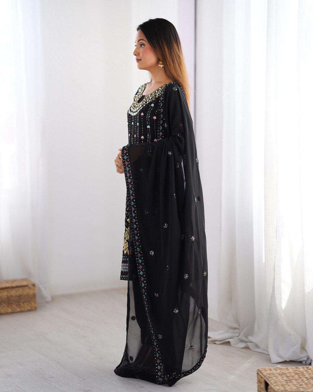 Occasion Wear Black Color Faux Georgette Thread And Sequence Work Salwar Suit