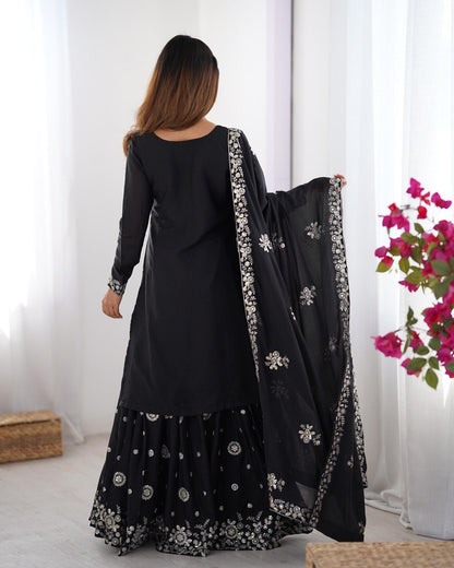 Wedding Wear Black Star Georgette Thread With Sequence Work Sharara Suit
