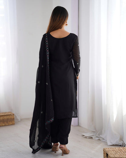 Occasion Wear Black Color Faux Georgette Thread And Sequence Work Salwar Suit