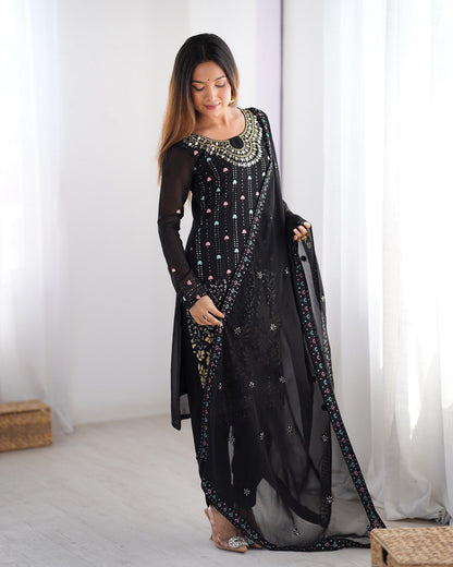 Occasion Wear Black Color Faux Georgette Thread And Sequence Work Salwar Suit