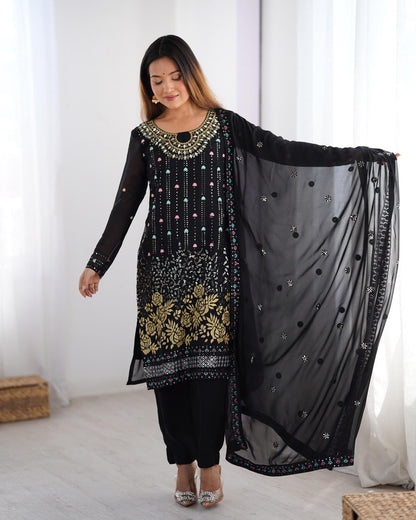 Occasion Wear Black Color Faux Georgette Thread And Sequence Work Salwar Suit