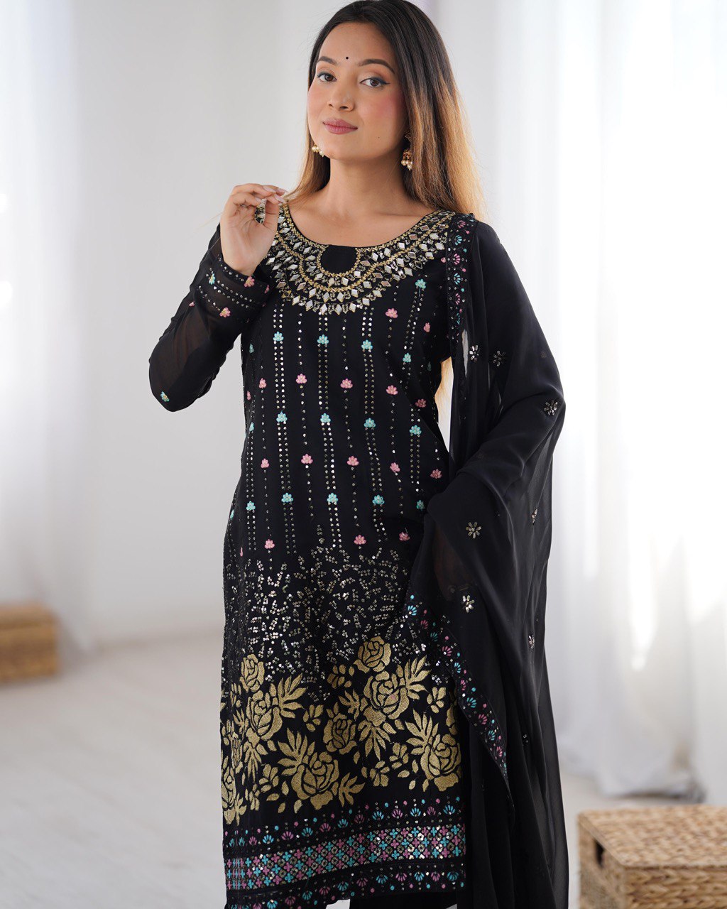 Occasion Wear Black Color Faux Georgette Thread And Sequence Work Salwar Suit