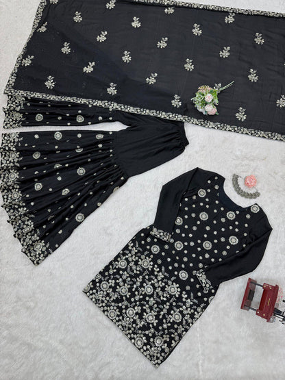 Wedding Wear Black Star Georgette Thread With Sequence Work Sharara Suit