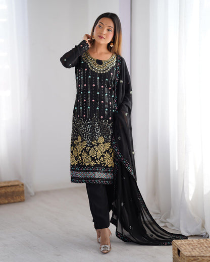 Occasion Wear Black Color Faux Georgette Thread And Sequence Work Salwar Suit