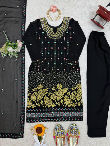 Occasion Wear Black Color Faux Georgette Thread And Sequence Work Salwar Suit