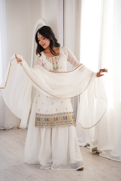 Gorgeous White Color Sequence Embroidered Sharara Suit