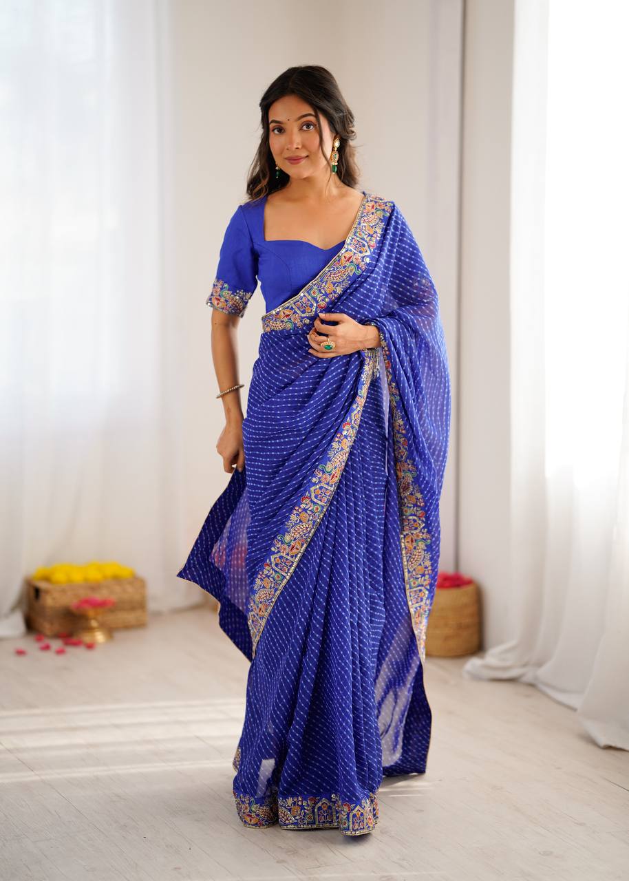 Ceremony Wear Purple Color Sequence Embroidered Bandhani Print Saree