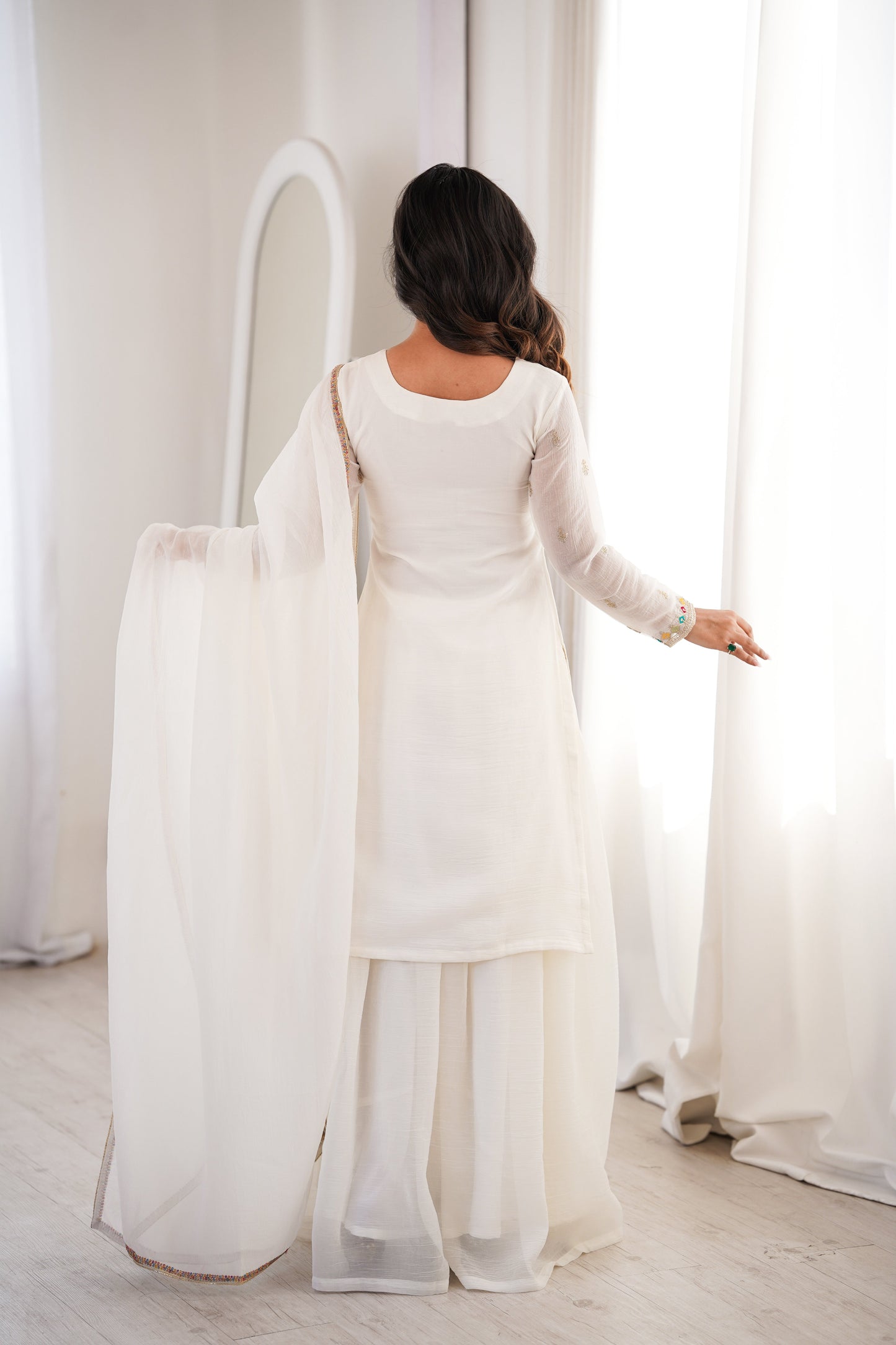 Gorgeous White Color Sequence Embroidered Sharara Suit