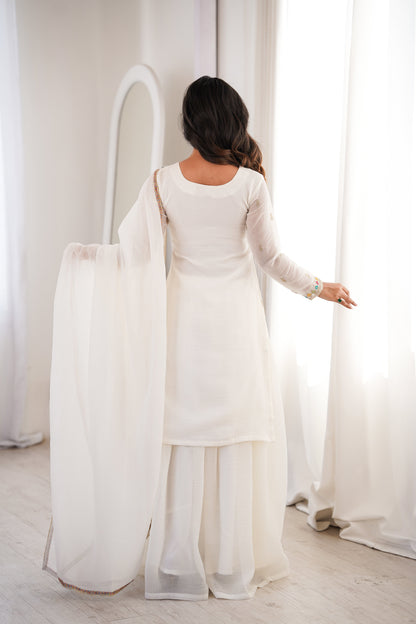 Gorgeous White Color Sequence Embroidered Sharara Suit