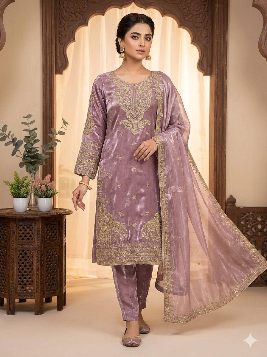 Designer Pink Color Cording Sequence Embroidered Salwar Suit