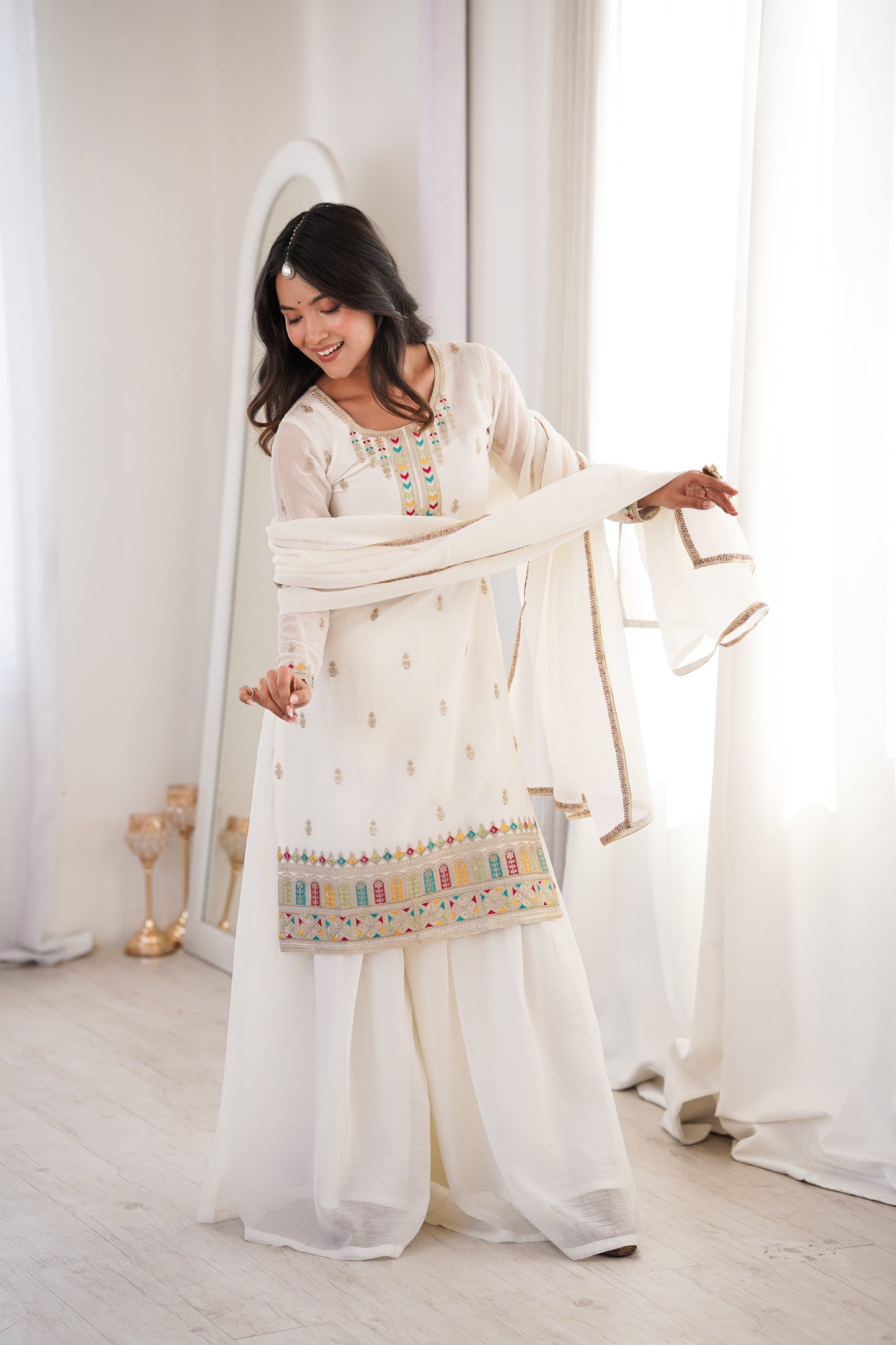 Gorgeous White Color Sequence Embroidered Sharara Suit