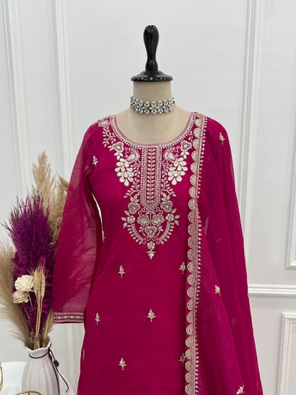 Beautiful Pink Color Sequence Embroidered Sharara Suit With Dupatta