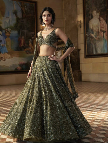 Engagement Wear Green Color Sequence Thread Embroidery Work Lehenga Choli