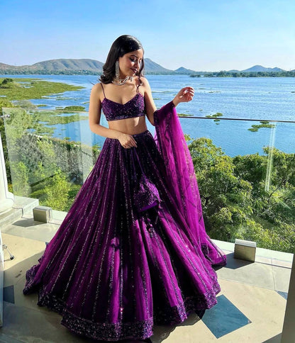 Engagement Wear Purple Color Sequence Embroidered Lehenga Choli