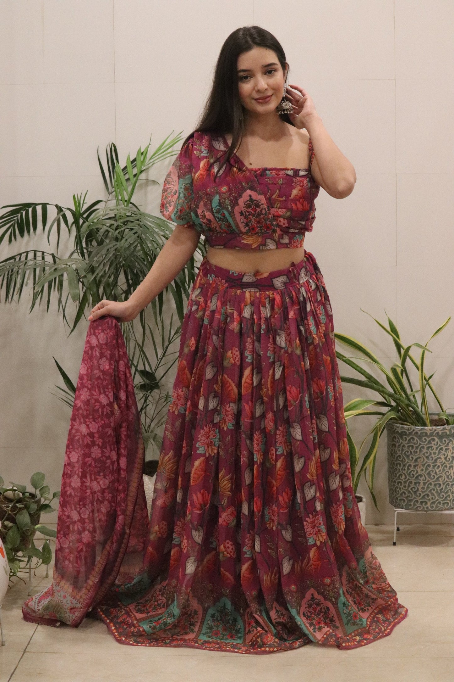 Fabulous Maroon Color Pure Organza Silk Lehenga Choli