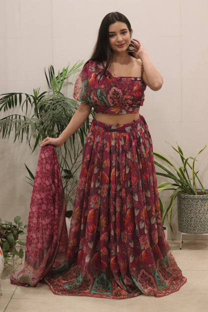 Fabulous Maroon Color Pure Organza Silk Lehenga Choli
