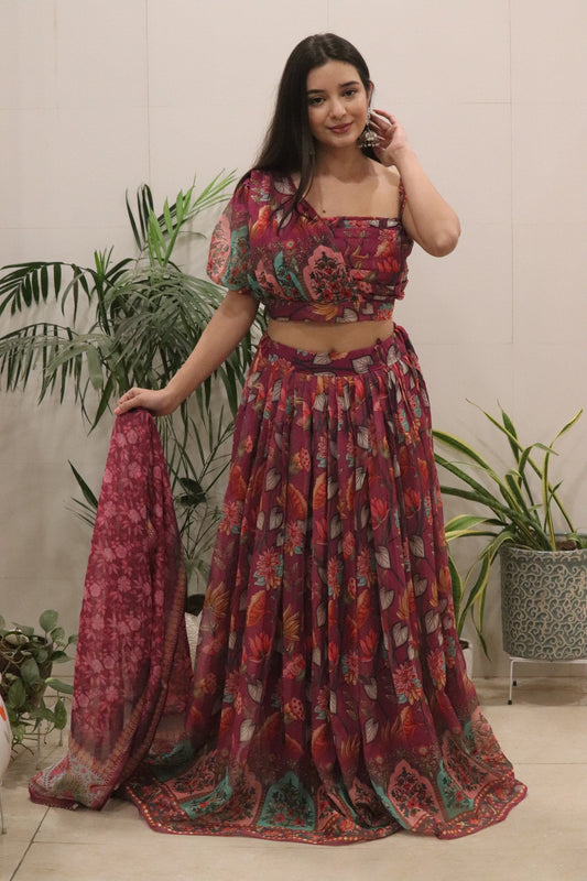 Fabulous Maroon Color Pure Organza Silk Lehenga Choli