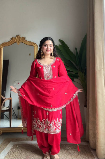 Festive Wear Pink Color Chinon Embroidered Salwar Suit