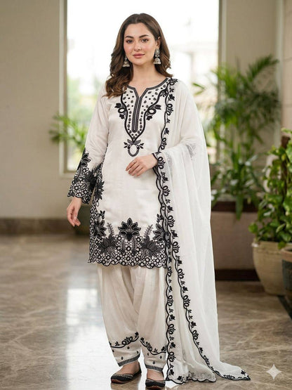 Glorious White Color Sequence Embroidered Farshi Salwar Suit