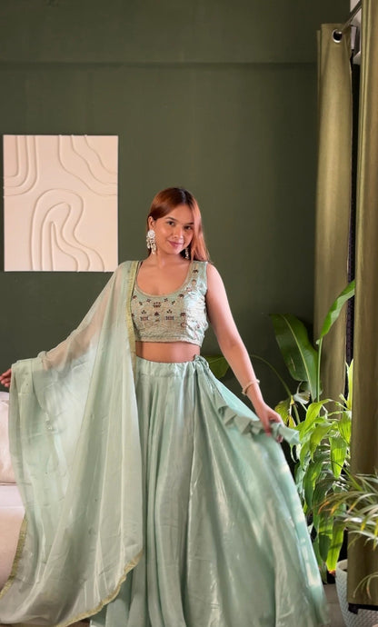Gorgeous Green Color Embroidered Lehenga Choli