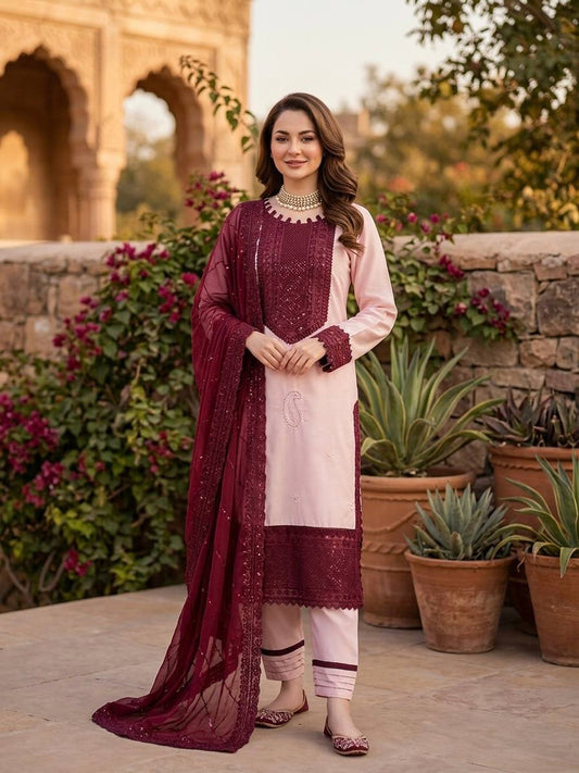 Gorgeous Maroon Color Thread Sequence Work Pakistani Suit