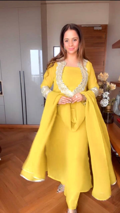 Haldi Wear Yellow Color Heavy Embroidered Sequence Salwar Suit